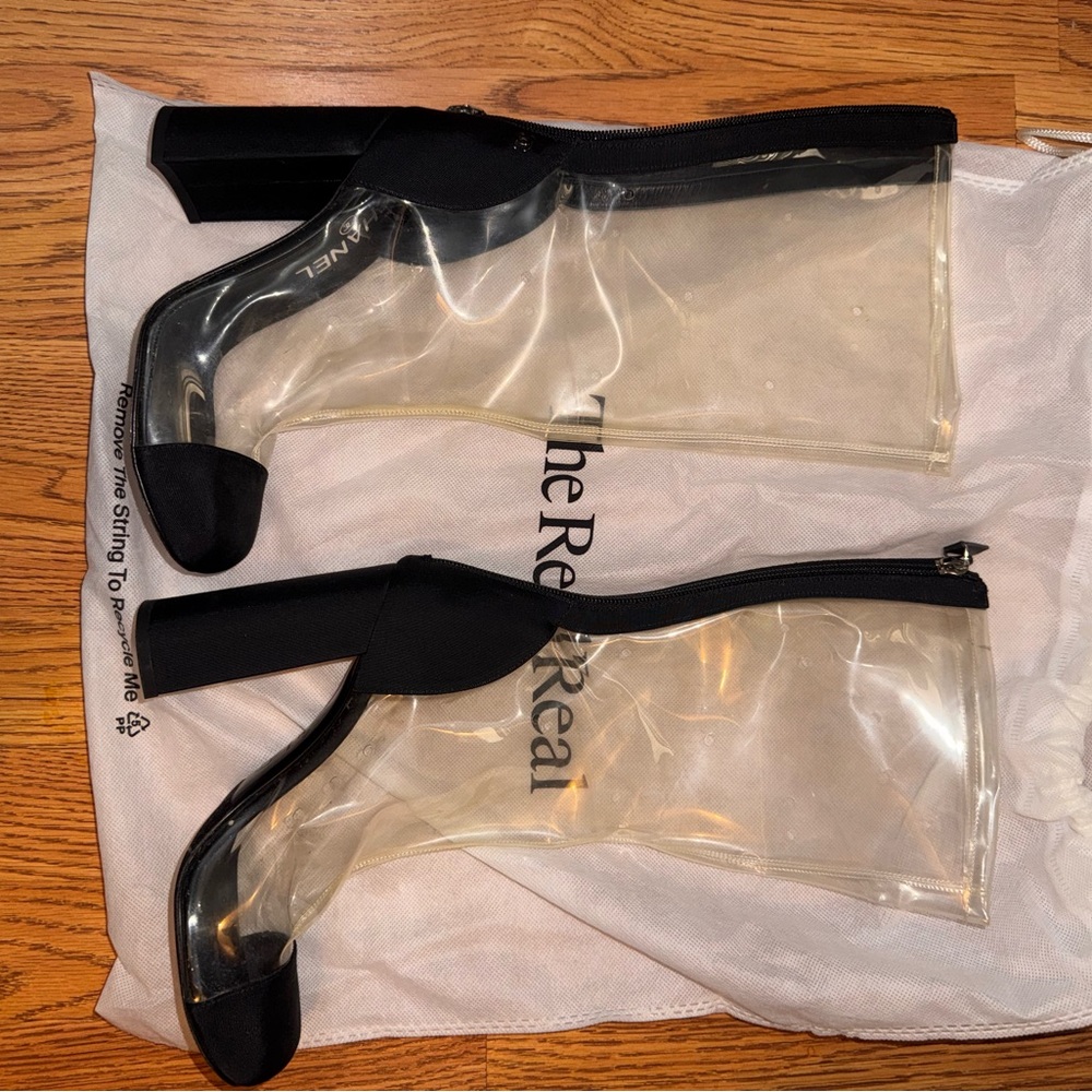 CHANEL Black and Transparent Heeled Footwear